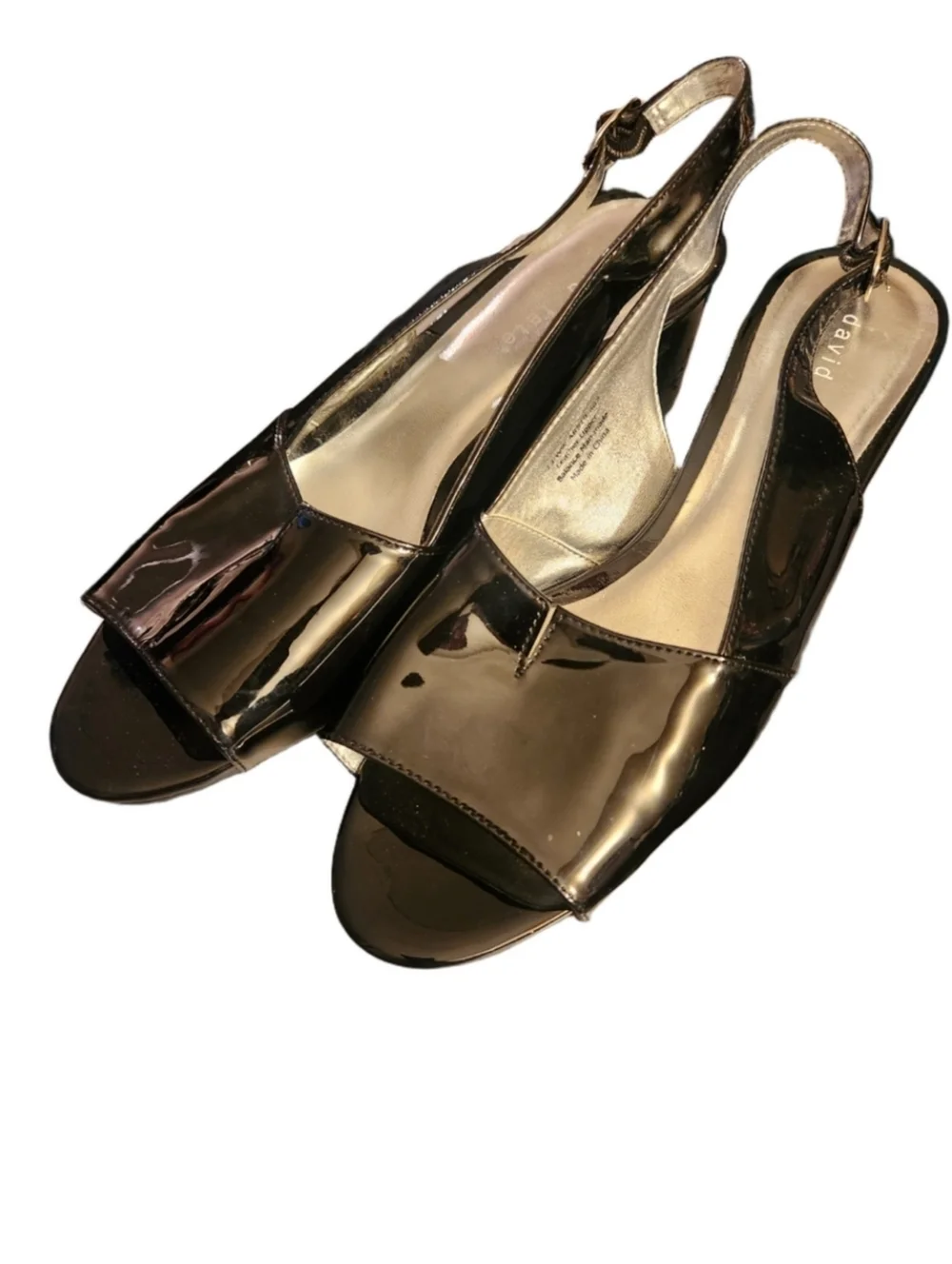 David Tate Black Patent Block Heel Slingback Heels Size 13WW